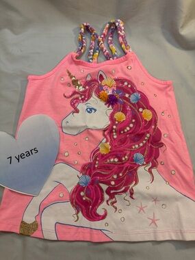 Tommy Bahama Kids Pink Unicorn Tank Top with Multicolor Braid Straps